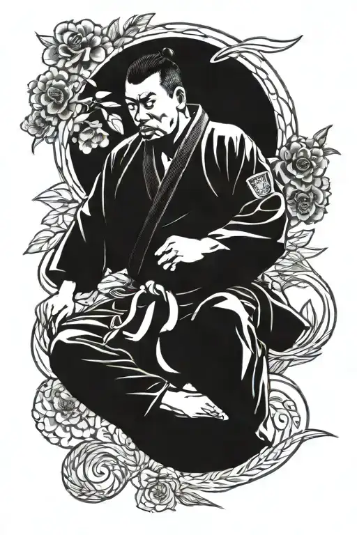 judo figter sitting tattoo design idea