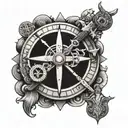 viking, centurion, ship, compass, cross, prayer hands tattoo design idea