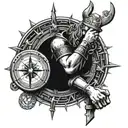 viking, centurion, ship, compass, cross, prayer hands tattoo design idea