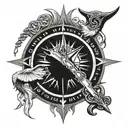 viking, centurion, ship, compass, cross, prayer hands tattoo design idea