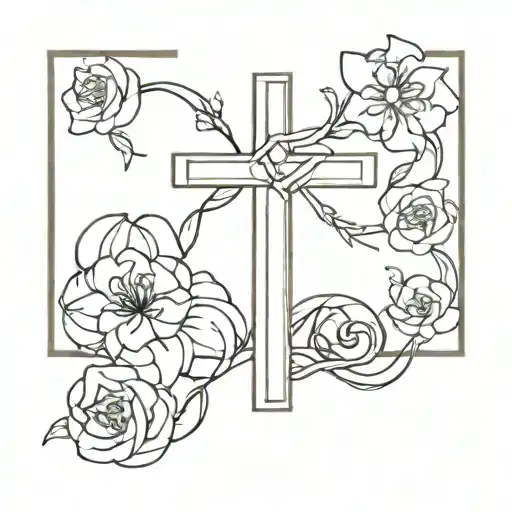 Jesus cross made of tiny flower intertwined tattoo design idea