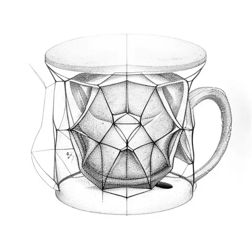 A sleek and modern coffee mug with a web development code pattern wrapping around it tattoo design idea