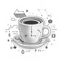 A coffee cup with code snippets forming the steam, surrounded by business icons tattoo design idea