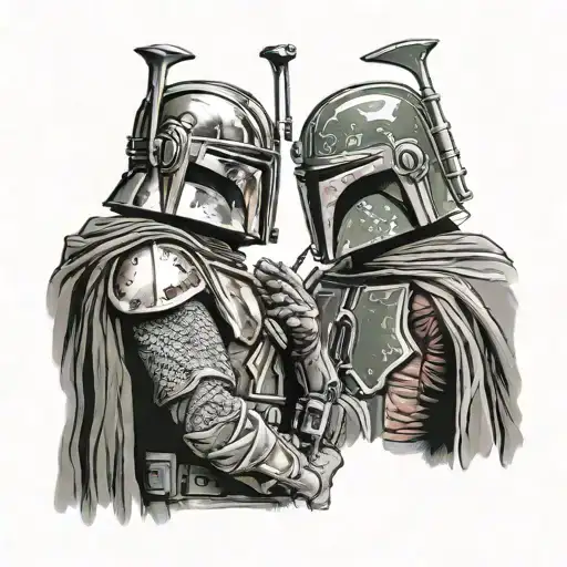 Darth maul and Boba Fett Star Wars characters surrounded tattoo design idea