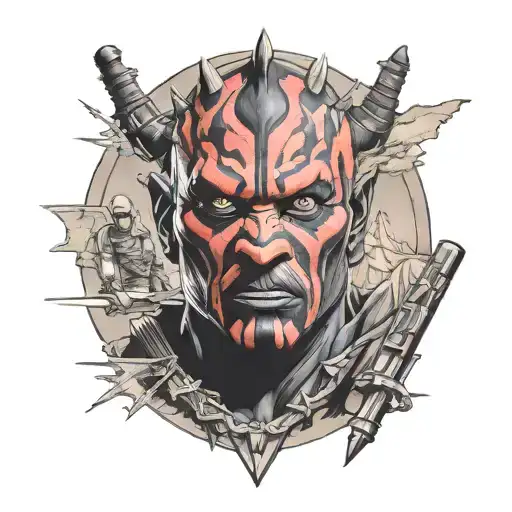 Darth maul Star Wars characters surrounded my mountain range tattoo design idea