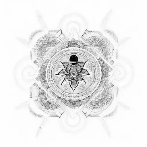 An intricate mandala design incorporating musical notes and water elements tattoo design idea