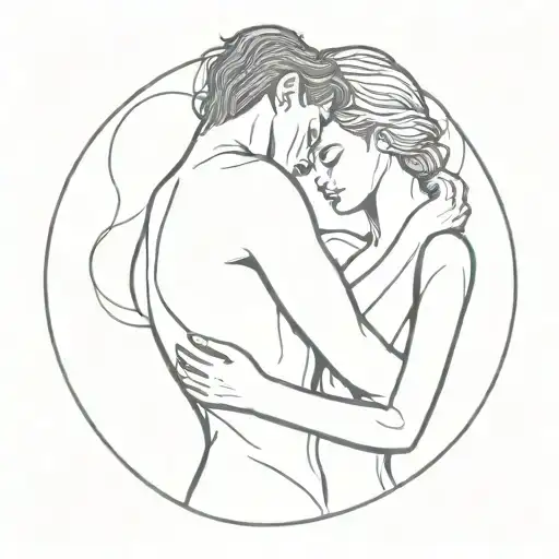 Passionate lovers entwined in a romantic embrace tattoo design idea