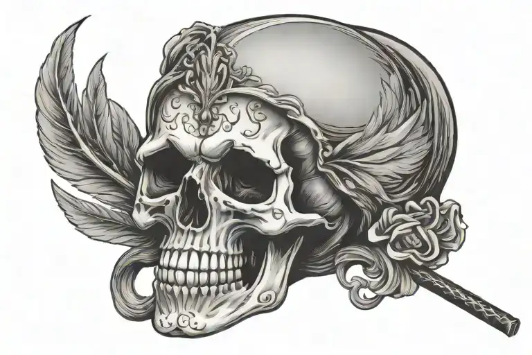 Smoking cigarette skull, "dress sexy at my funeral" tattoo design idea