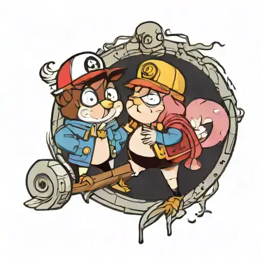 dipper Mable and waddles from gravity falls apart tattoo design idea