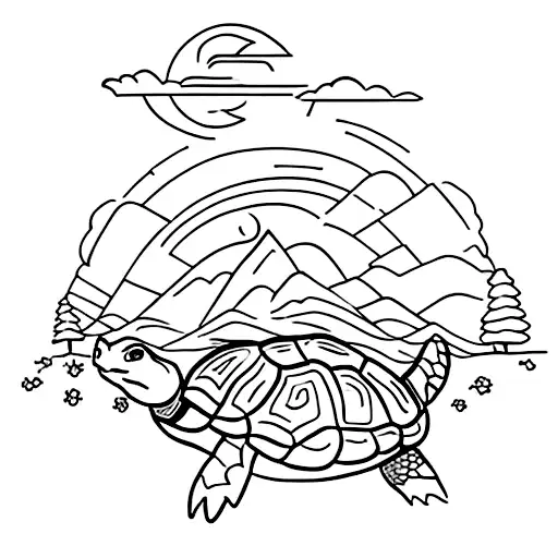 Cross country road trip backpacking with a turtle spirit animal tattoo design idea