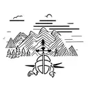 Cross country road trip backpacking with a turtle spirit animal tattoo design idea