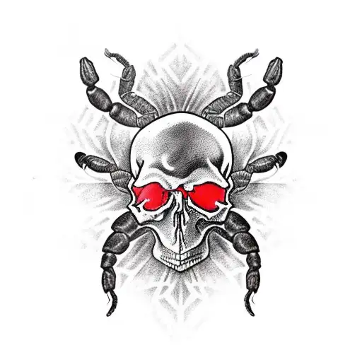 Scorpion on the skull with red eays in side tattoo design idea