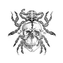 Scorpion on the skull with red eays in side tattoo design idea
