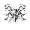 Scorpion on the skull with red eays in side tattoo design idea