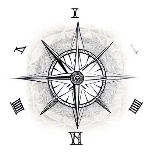 Clock, eye, compass, night, forest, rose, sleeve tattoo design idea
