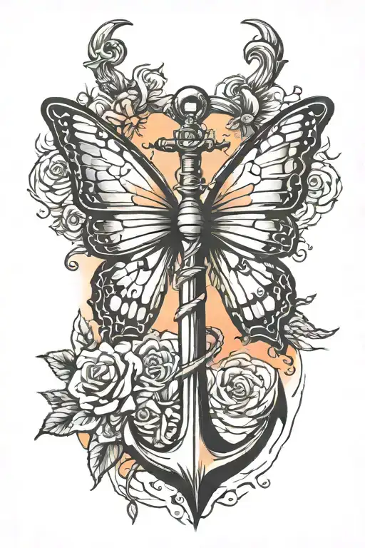 anchor butterfly sunset  tattoo design idea