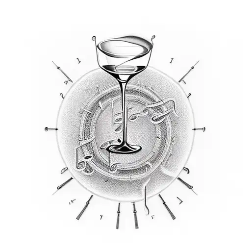 A minimalist tattoo of a wine glass filled with musical notes tattoo design idea