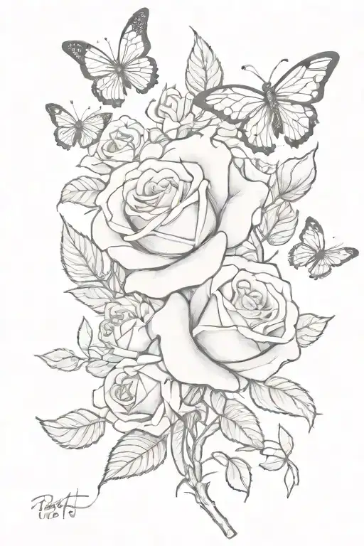 roses and butter fly 9-22-1978 tattoo design idea