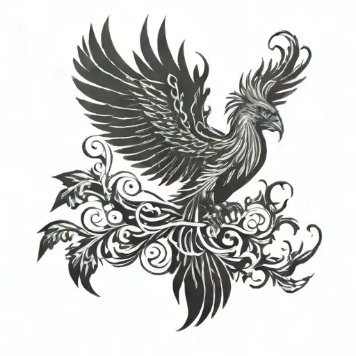 A tattoo with a phoenix for the arm and a Brand of Sacrifice from  Berserk anime tattoo design idea