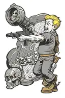 vault boy fighting dark figuers tattoo design idea