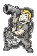 vault boy fighting dark figuers tattoo design idea