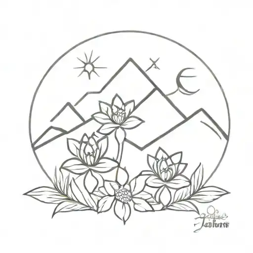 flowers Sun mountains joyfull Heart  tattoo design idea