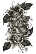 birth month flower bouquet fine line January, March, April, August, November tattoo design idea