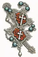 rosary with beads wrapped around arm all the way down to the wrist with a cross hanging off the wrist onto the hand   tattoo design idea