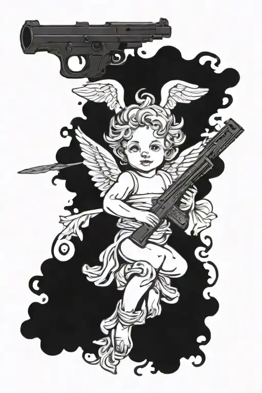 cherub with ak47 tattoo design idea
