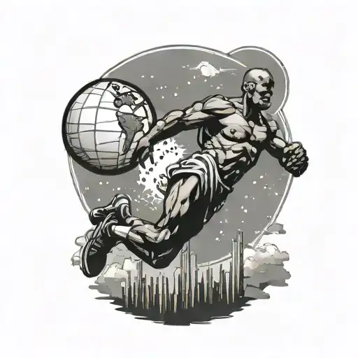 Titan Atlas which is carrying the world on his back do Michael Jordan's legendary dunk with world instead of ball tattoo design idea