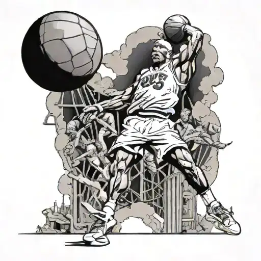 Titan Atlas body which is carrying the world on his back do Michael Jordan's legendary dunk with world instead of ball tattoo design idea