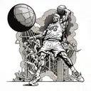 Titan Atlas body which is carrying the world on his back do Michael Jordan's legendary dunk with world instead of ball tattoo design idea