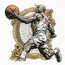 Titan Atlas body which is carrying the world on his back do Michael Jordan's legendary dunk with world instead of ball tattoo design idea