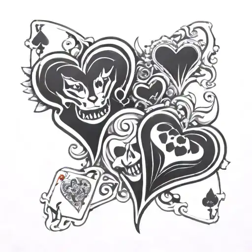 smile now cry later msk with 4 and 8 of hearts card tattoo design idea