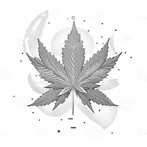 A cosmic scene with a constellation of stars forming a cannabis leaf in the center tattoo design idea