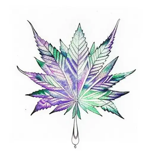 Cannabis leaf with a constellation of stars forming its shape tattoo design idea