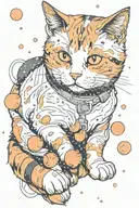 calico cat in space with peaches falling like raindrops tattoo design idea