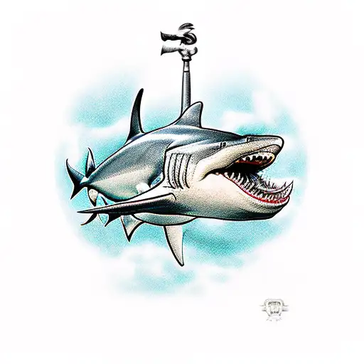 cave line marker with hammer head shark tattoo design idea