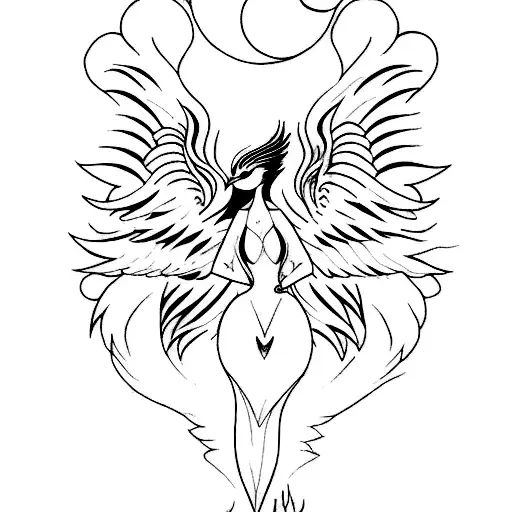 feminine phoenix bird girly linework tattoo design idea