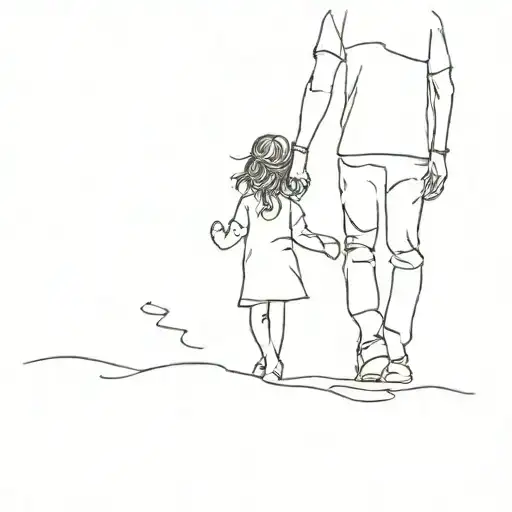 daddy and daughter shadow walking hand in hand tattoo design idea