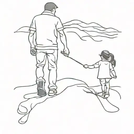 daddy and daughter shadow walking tattoo design idea