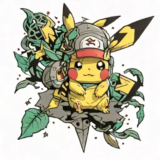 ash and pikachu goodbye tattoo design idea
