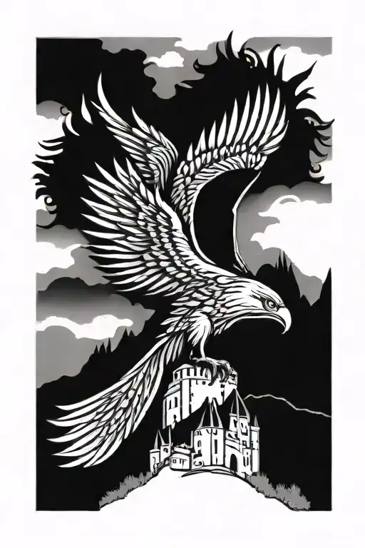 albanian eagle with albanian castle surrounded tattoo design idea
