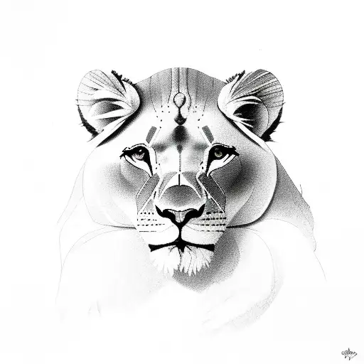 feathers, lioness, 3 baby cubs, protective tattoo design idea