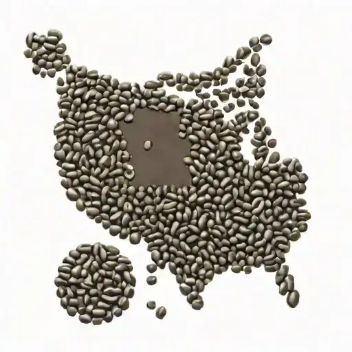 A map of the United States made out of coffee beans with a coffee cup marking the client's hometown tattoo design idea