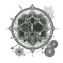 digital elements gradually turn into neurons and vice versa, which symbolizes the interaction and interpenetration of tattoo design idea