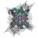 digital elements gradually turn into neurons and vice versa, which symbolizes the interaction and interpenetration of tattoo design idea