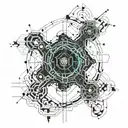 digital elements gradually turn into neurons and vice versa, which symbolizes the interaction and interpenetration of tattoo design idea