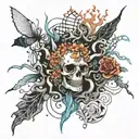 digital elements gradually turn into neurons and vice versa, which symbolizes the interaction and interpenetration of tattoo design idea