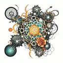 digital elements gradually turn into neurons and vice versa, which symbolizes the interaction and interpenetration of tattoo design idea